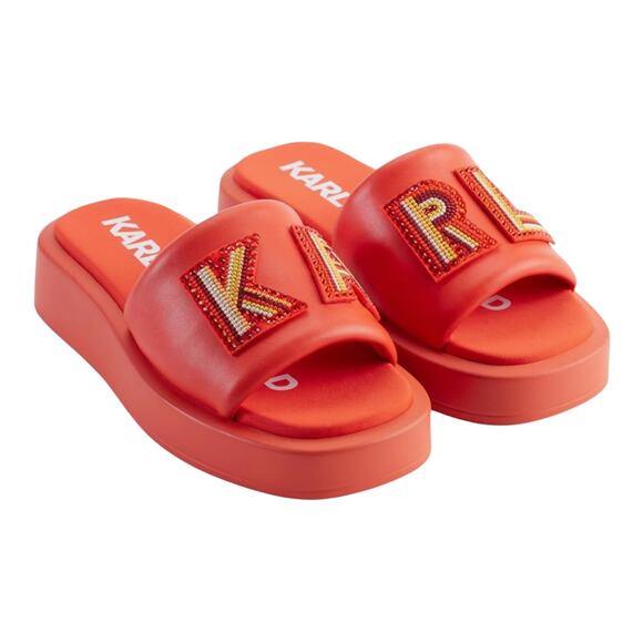 Karl Lagerfeld Women's Opal Leather Platform Slide Sandals Red Size 5 - Picture 1 of 5